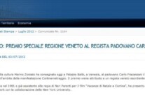 Regione del Veneto “Cortinametraggio: premio speciale Regione Veneto al regista padovano Carlo Fracanzani”